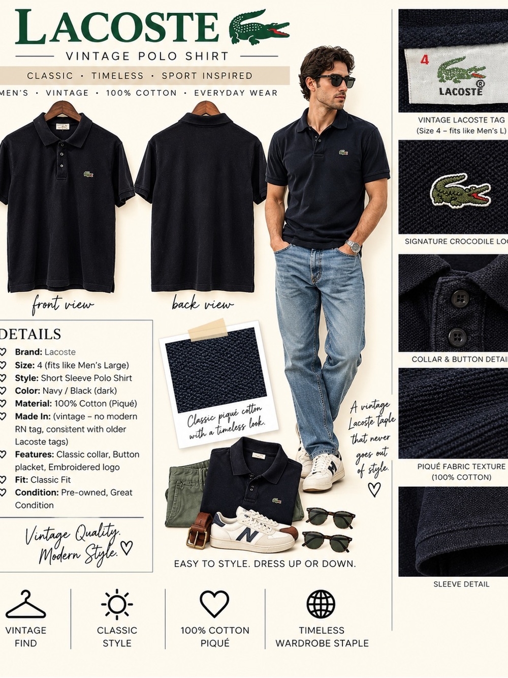 Lacoste Men’s Navy Black Short Sleeve Polo Shirt